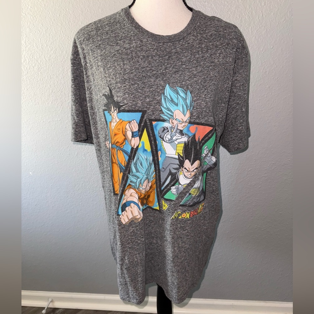 Dragon Ball Z Gray Graphic T-shirt Goku & Vegeta Saiyan Size XL